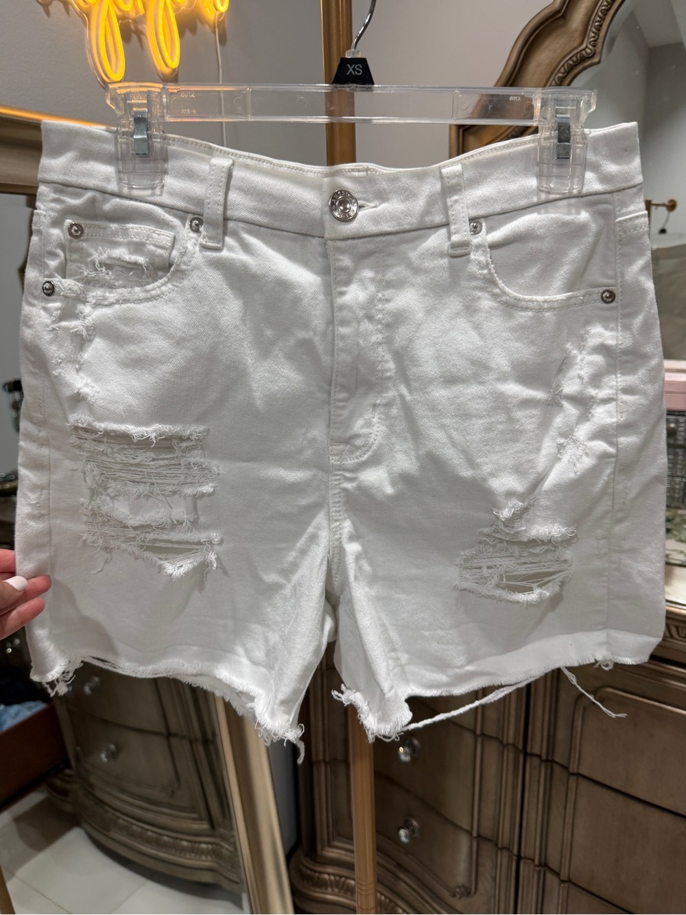 American Eagle Outfitters White Distressed Denim Shorts